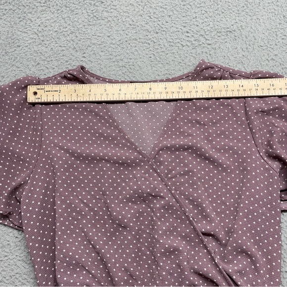 OLM Short Sleeve Top Womens Small Purple Polka Dot Flowy Flutter Sleeve Retro - Picture 6 of 9